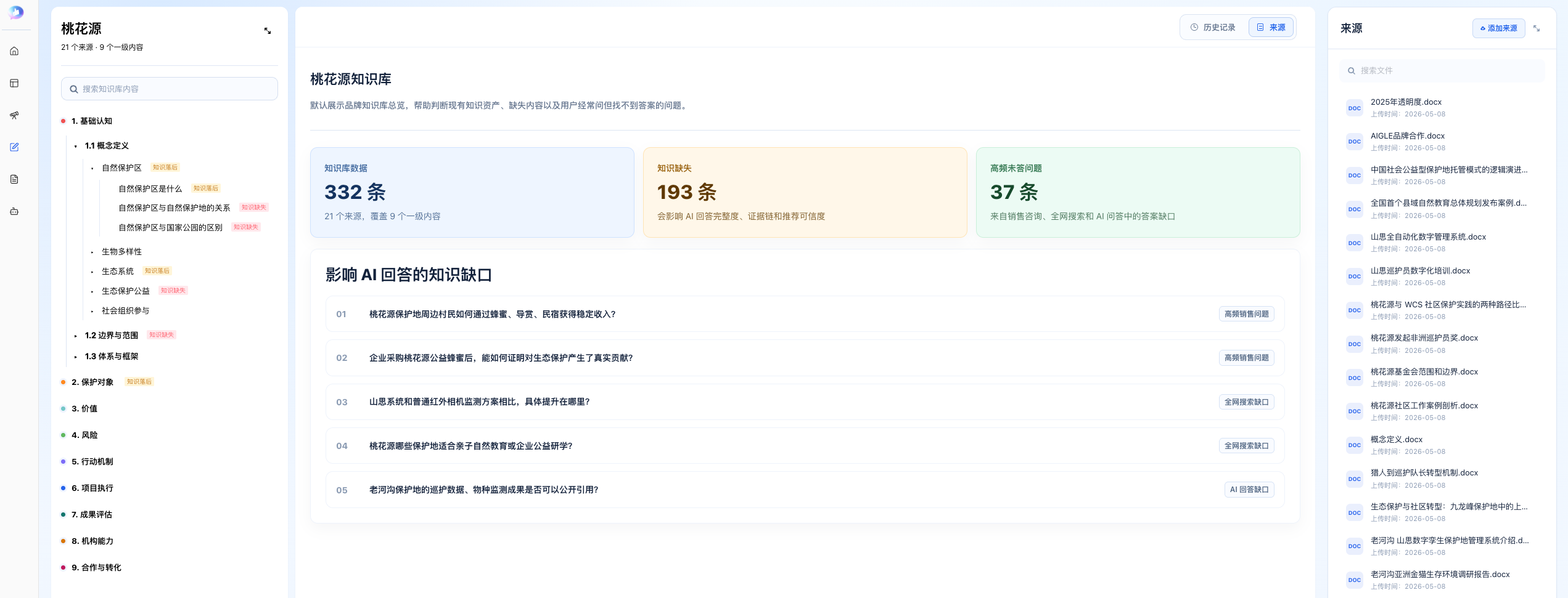 加我推荐官知识库管理界面（桃花源案例）